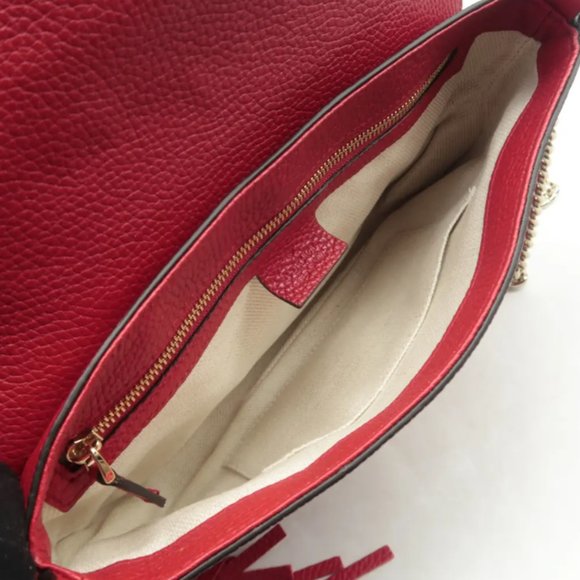 100% Authentic GUCCI Soho Red Leather Shoulder Bag - Picture 8 of 12